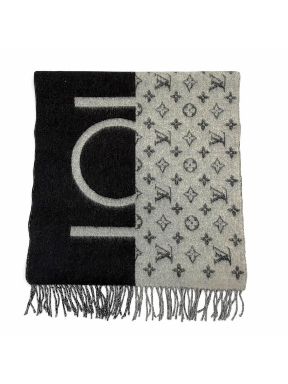 Louis Vuitton Echarpe LV Split Cashmere 100% Monogram Scarf with Fringe